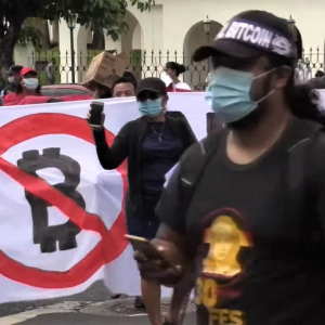 Demonstrators Hold Bitcoin Protest Outside El Salvador Parliament